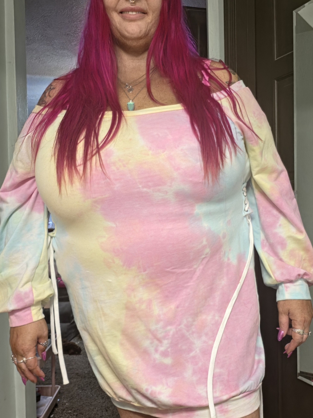 Pastel Tie-Dye Off-Shoulder Dress